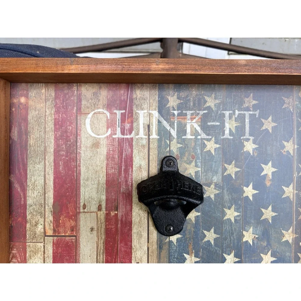 Rustic American Flag Wall-Mounted Bottle Opener Drinking Game – Wooden Bar Décor